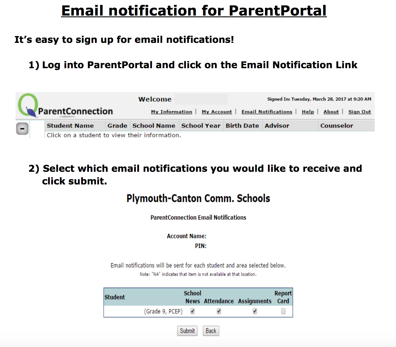Email Notification for Parent Portal 